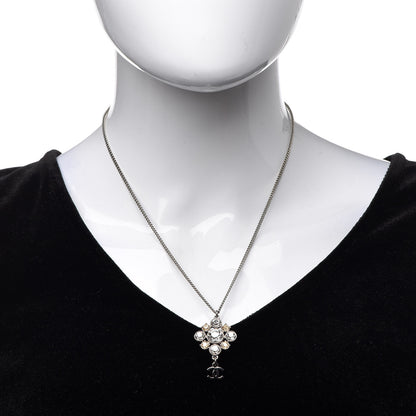 Chanel Crystal CC Drop Pendant Necklace Silver 2 of 4