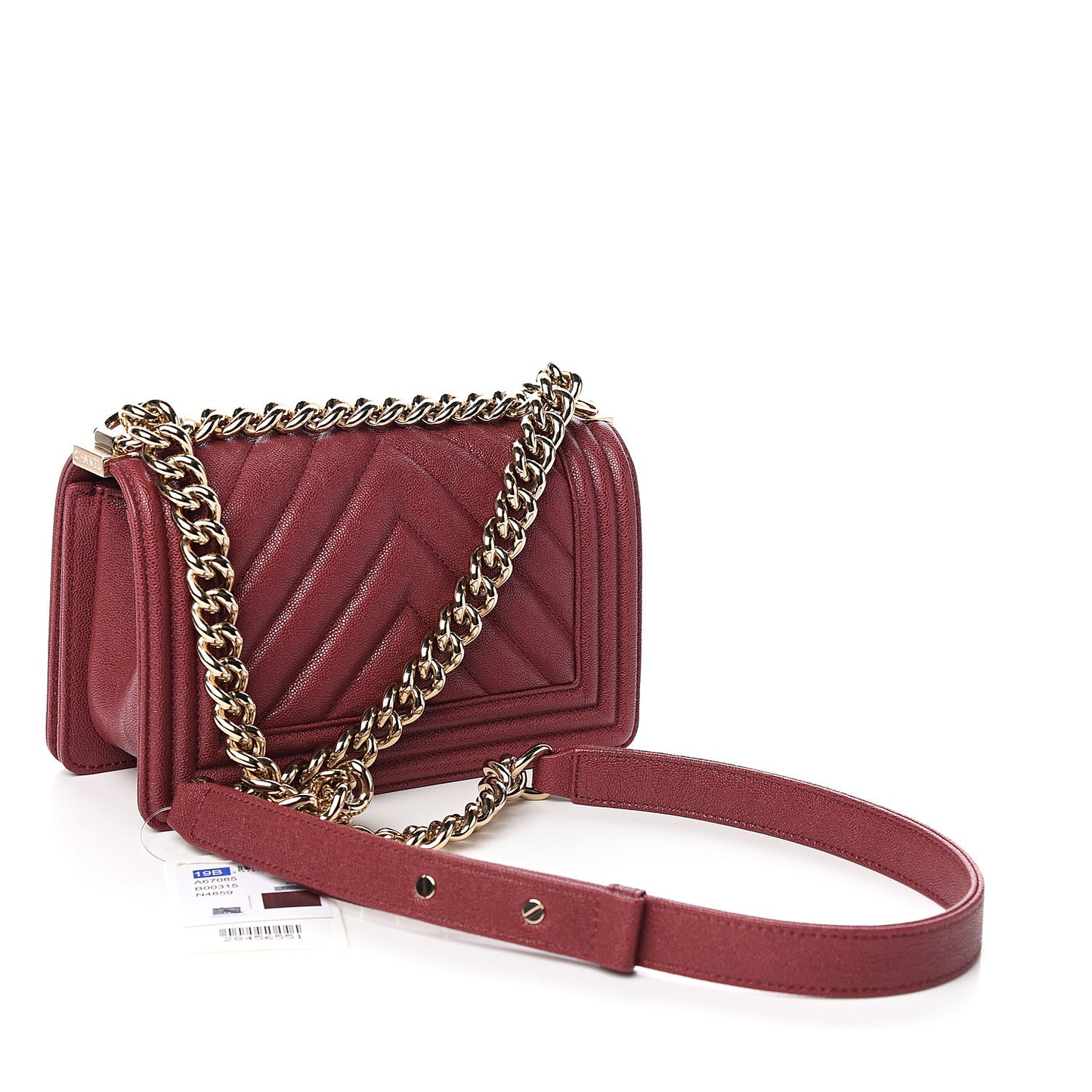 Caviar Chevron Quilted Small Boy Flap Dark Red