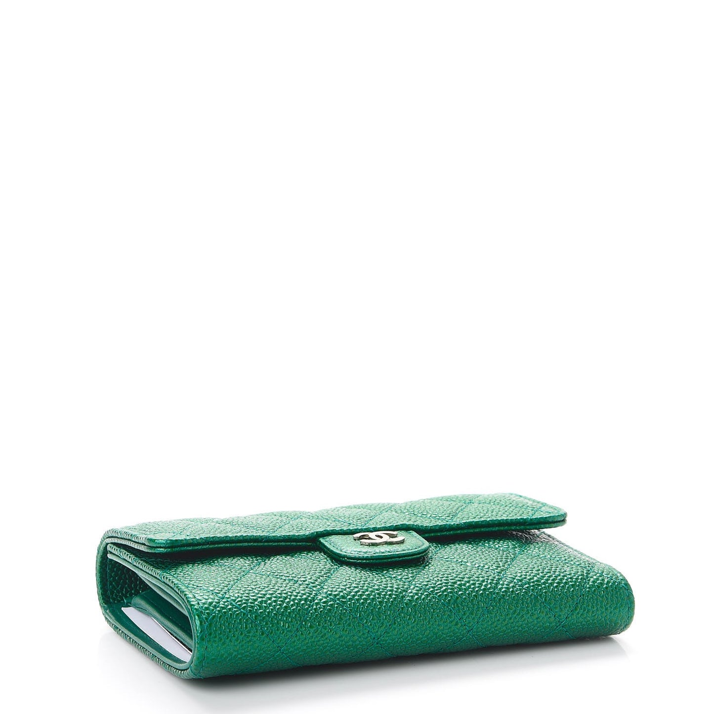 Metallic Caviar Quilted Medium Flap Wallet Green
