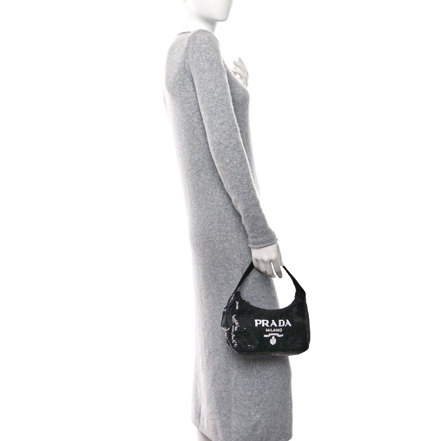 Paillettes Sequin Mini Re-Edition 2000 Bag Black White