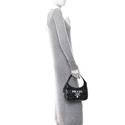 Prada Paillettes Sequin Mini Re-Edition 2000 Bag Black White 2 of 8