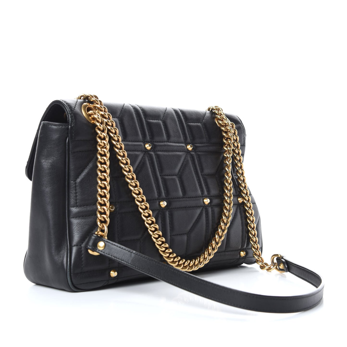 Calfskin Matelasse Studded Medium GG Marmont Shoulder Bag Black