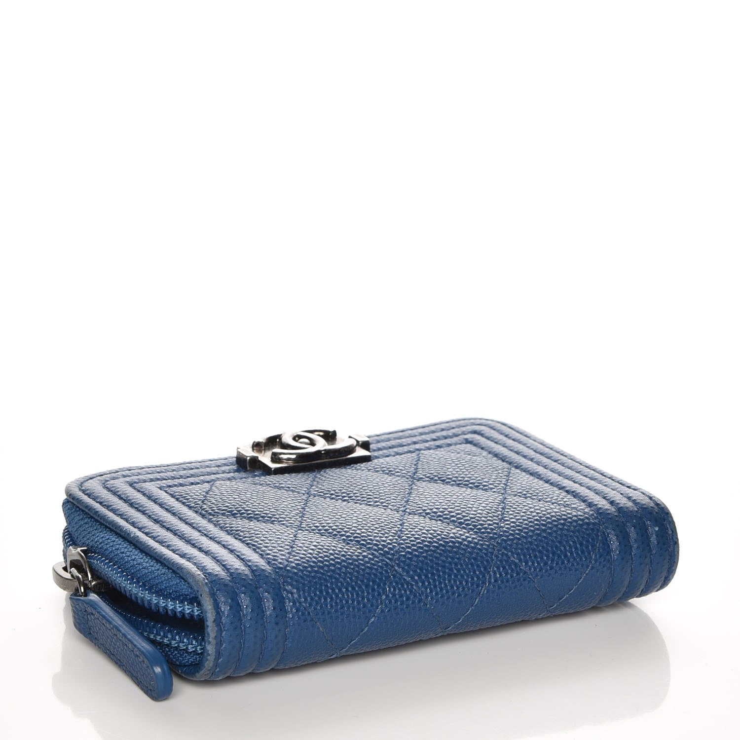 Chanel Caviar Quilted Boy Zip Around Coin Purse Wallet Blue 4 of 12
