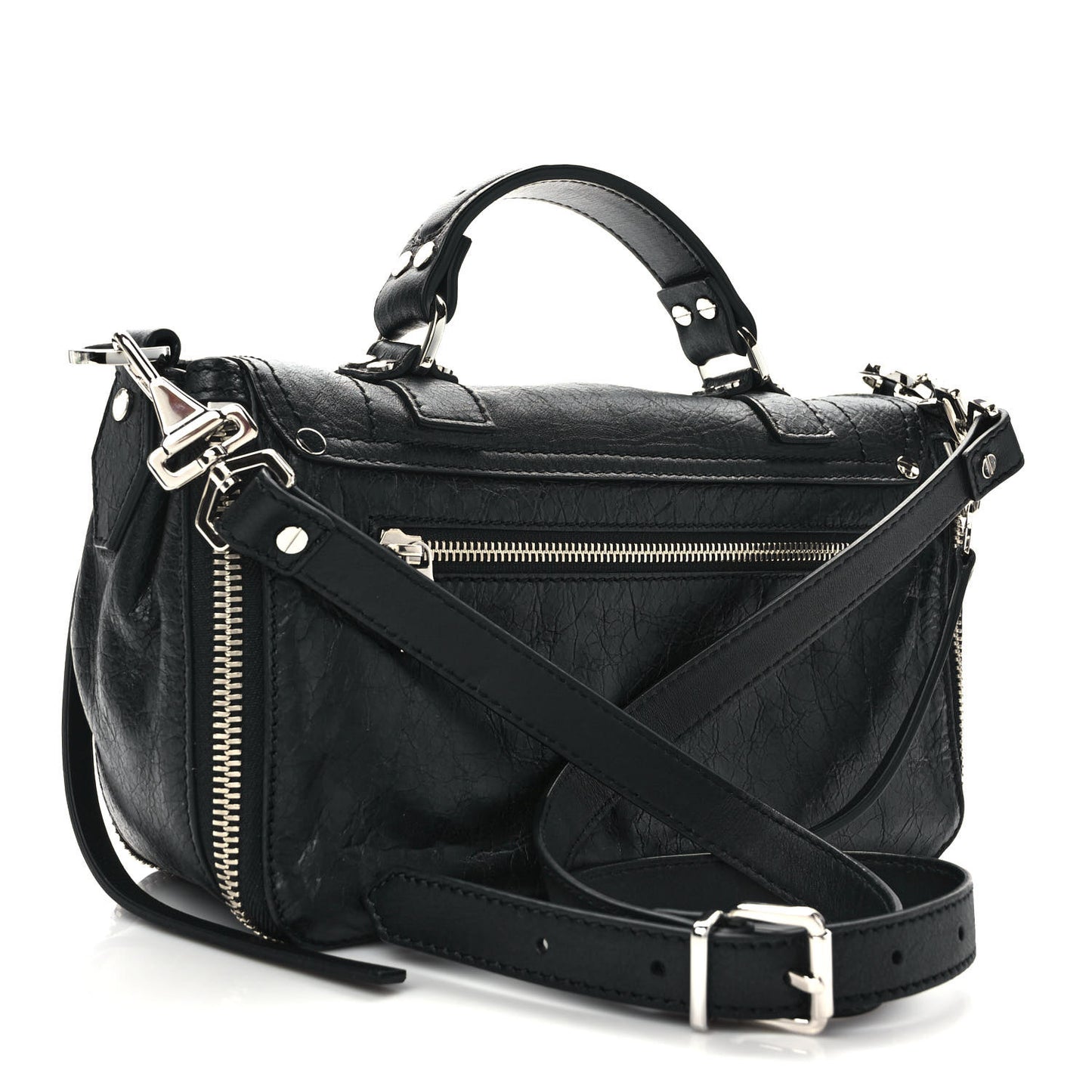 Lambskin Small PS1 Plus Zip Satchel Black
