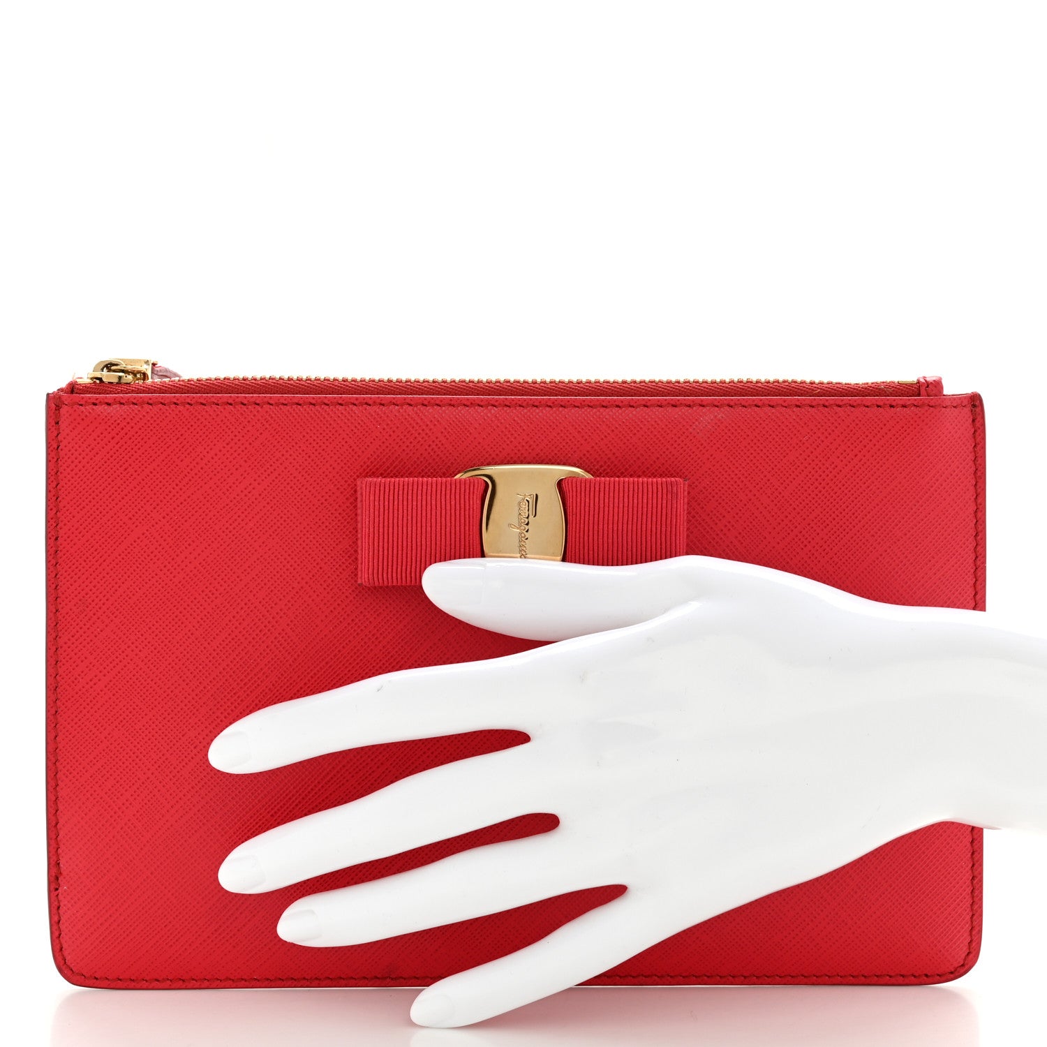 Salvatore Ferragamo Printed Calfskin Vara Bow Wristlet Clutch Red 2 of 9