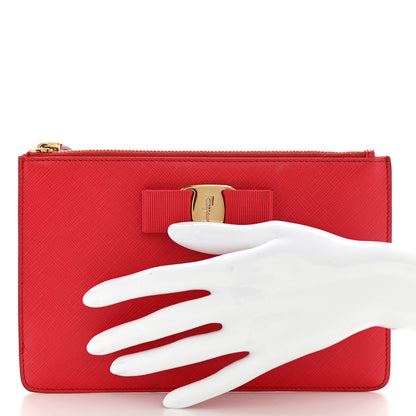 Salvatore Ferragamo Printed Calfskin Vara Bow Wristlet Clutch Red 2 of 9