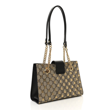 Gucci GG Supreme Monogram Bees Small Padlock Tote Beige Oro Black 3 of 10