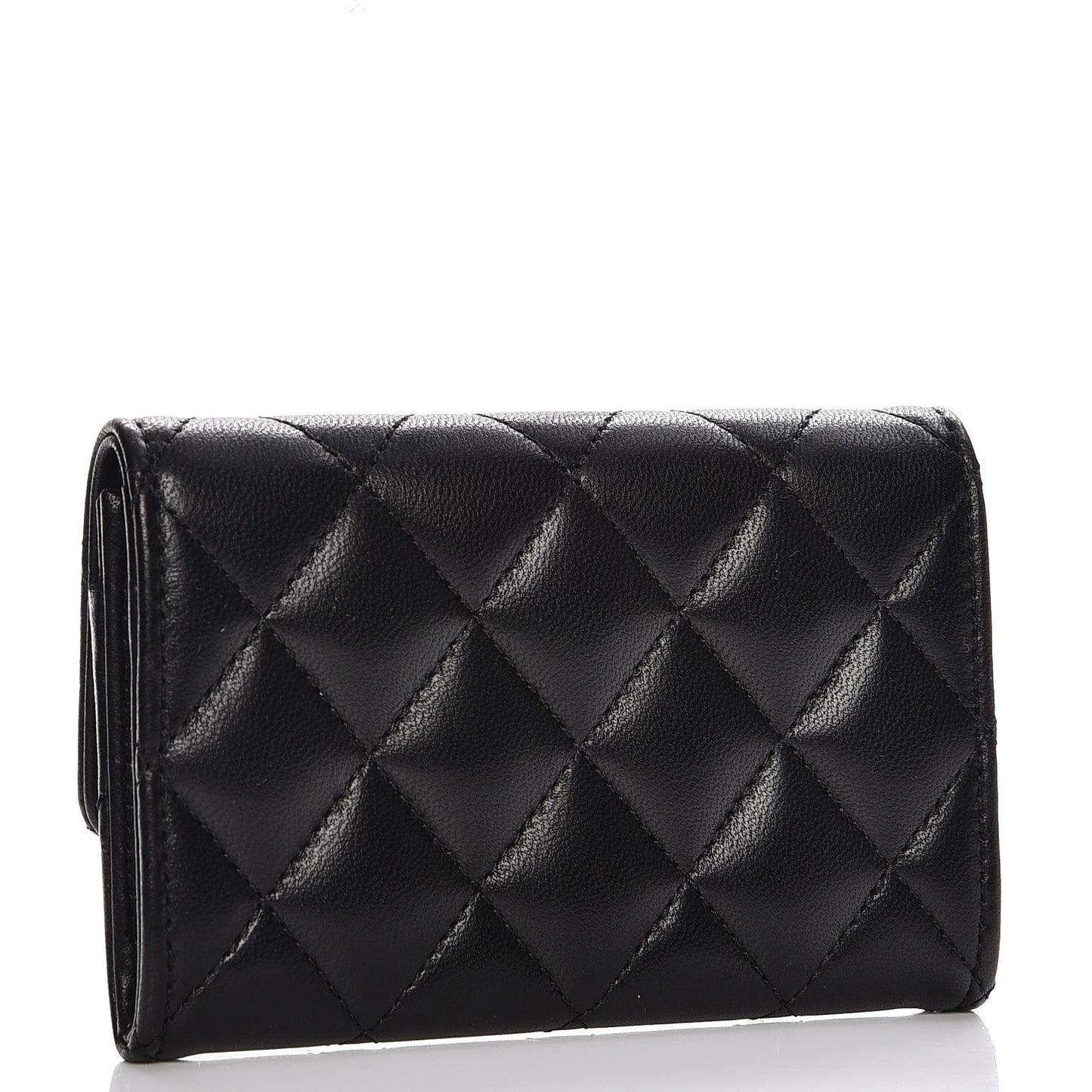 Lambskin Quilted Flap Card Holder Black