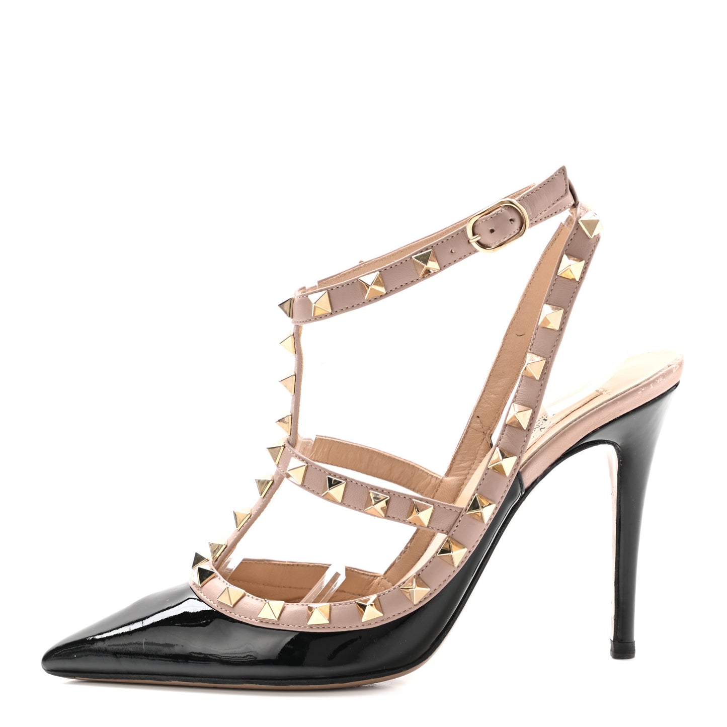 Patent Nappa Rockstud Ankle Strap 100mm Pumps 37.5 Black Poudre