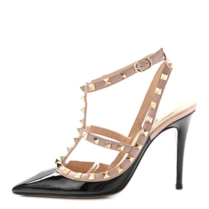 Valentino Garavani Patent Nappa Rockstud Ankle Strap 100mm Pumps 37.5 Black Poudre 1 of 14