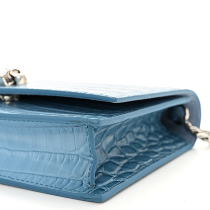 Alexander McQueen Calfskin Crocodile Embossed Skull Mini Crossbody Bag Blue 9 of 9