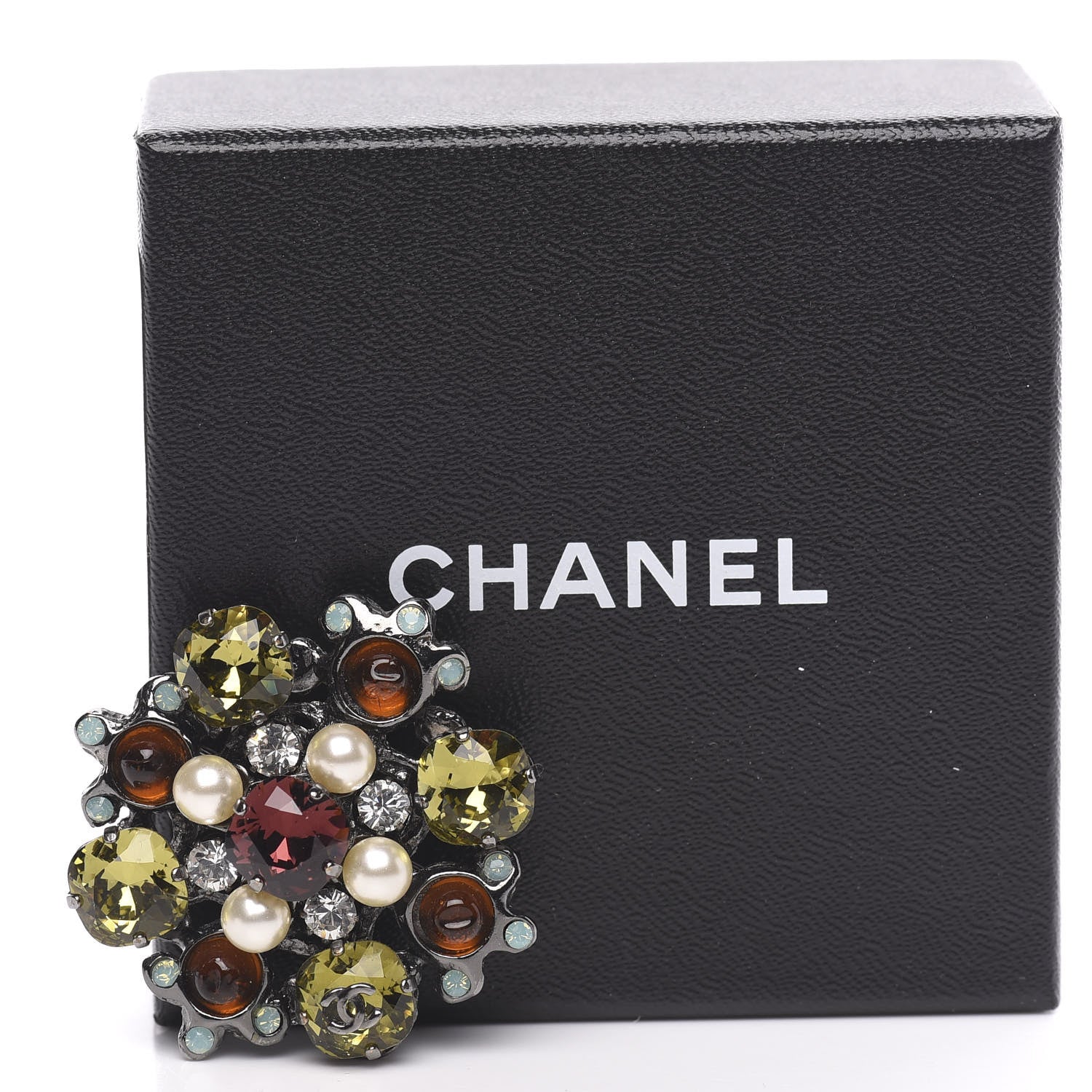 Chanel Crystal Pearl CC Brooch Silver Multicolor 3 of 4