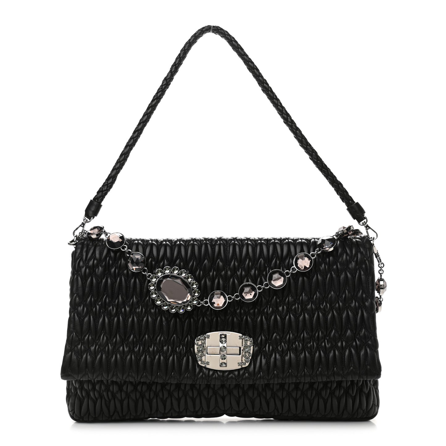 Nappa Matelasse Crystal Flap Clutch Black