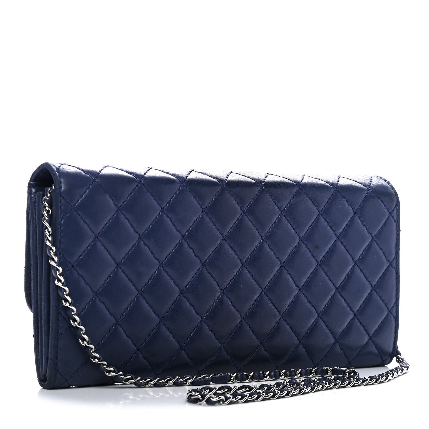 Lambskin Quilted Chain Clutch Flap Navy