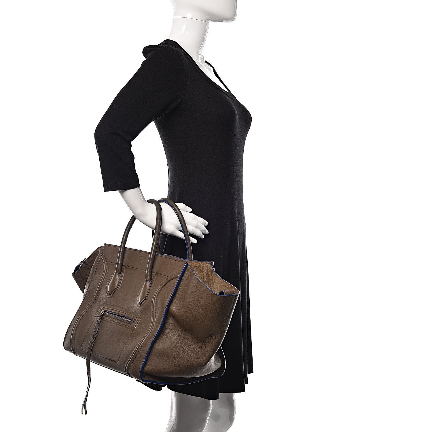Celine Supple Calfskin Medium Phantom Luggage Khaki Cobalt Trim 2 of 20