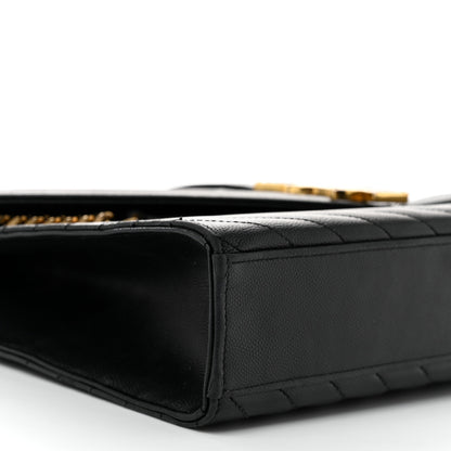 Saint Laurent Grain De Poudre Matelasse Chevron Large Monogram Satchel Black 9 of 10