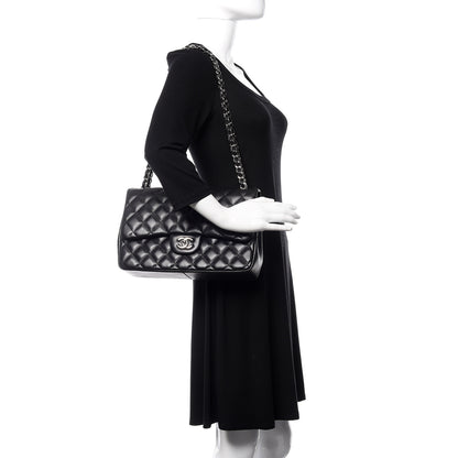 Chanel Lambskin Quilted Jumbo Double Flap Black 2 of 10