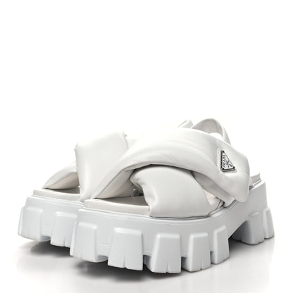 Prada Nappa Soft Metal Triangle Logo Padded Monolith 55mm Slingback Sandals 37.5 White 3 of 8