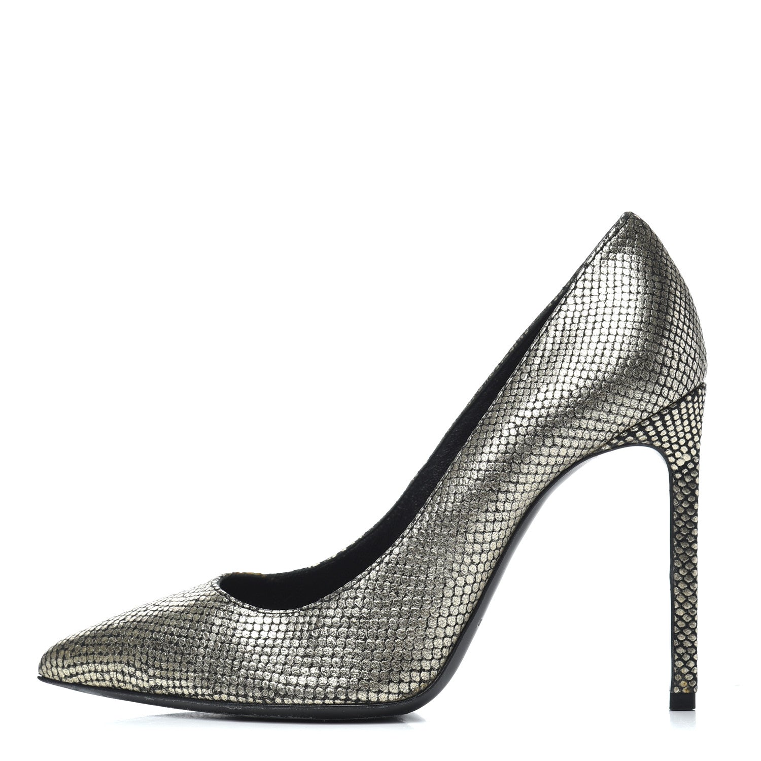Saint Laurent Metallic Snakeskin Embossed Calfskin Classic Paris 105 Pumps 36.5 Black Gold 1 of 16
