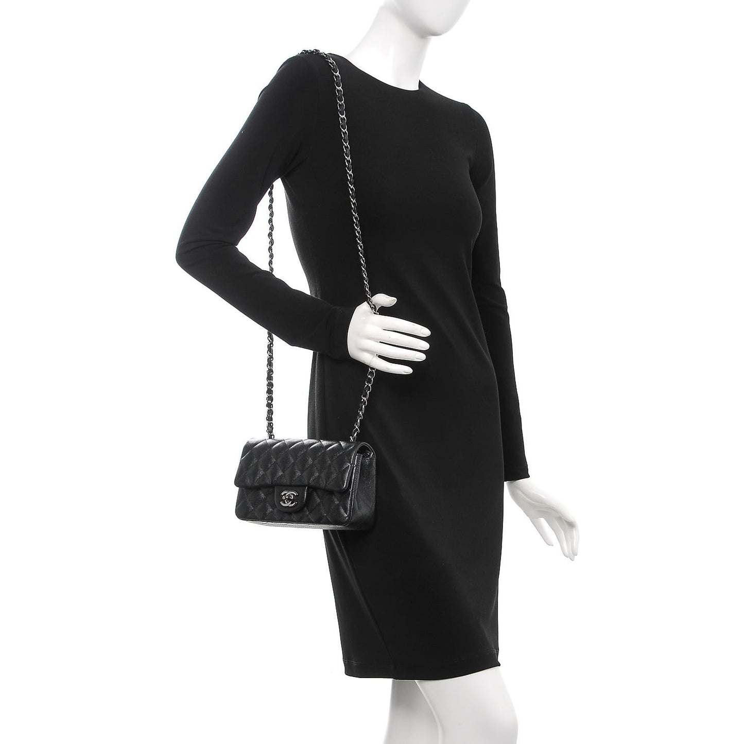 Iridescent Caviar Quilted Mini Rectangular Flap Black