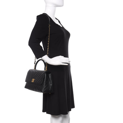 Chanel Caviar Chevron Quilted Small Coco Handle Flap Black 2 of 11
