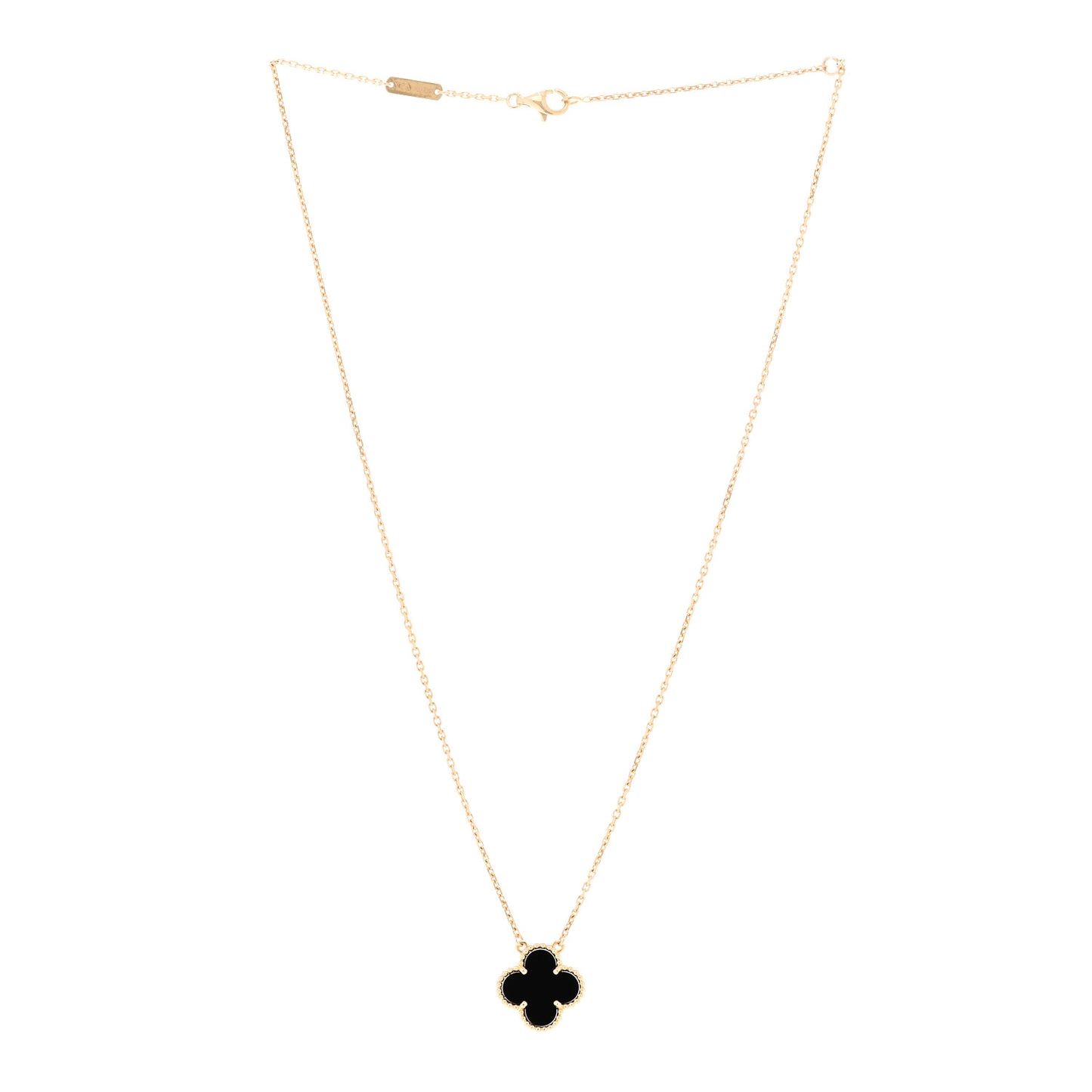 18K Yellow Gold Black Onyx Vintage Alhambra Pendant Necklace