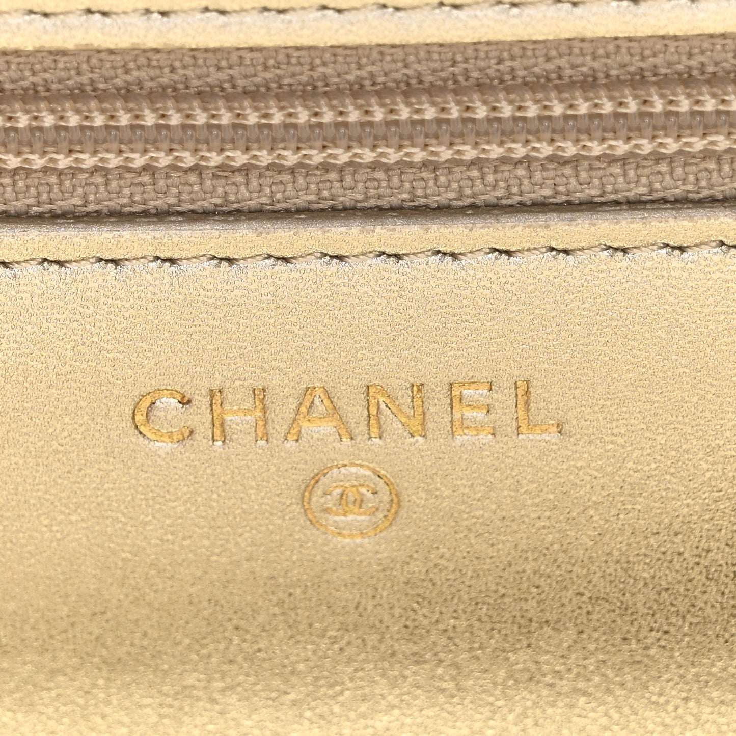 Metallic Lambskin Quilted Wallet On Chain WOC Gold