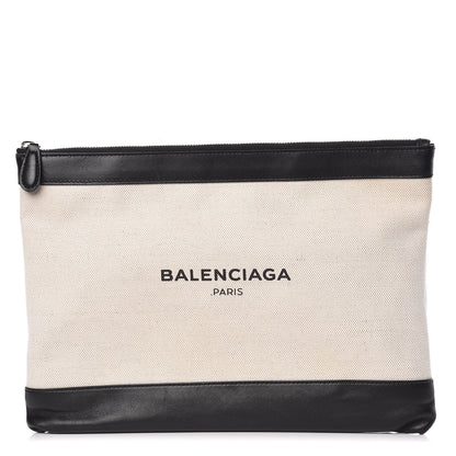 Balenciaga Calfskin Cotton Canvas Logo Clutch Black 1 of 9