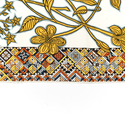 Hermes Cashmere Silk Le Jaguar Et Le Colibri Shawl 140 White Jaune D'or 2 of 4