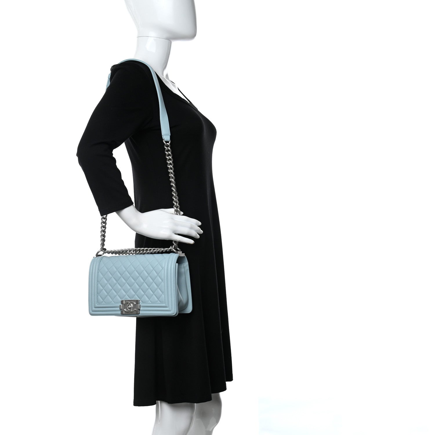 Chanel Calfskin Quilted Medium Boy Flap Light Blue 2 of 9