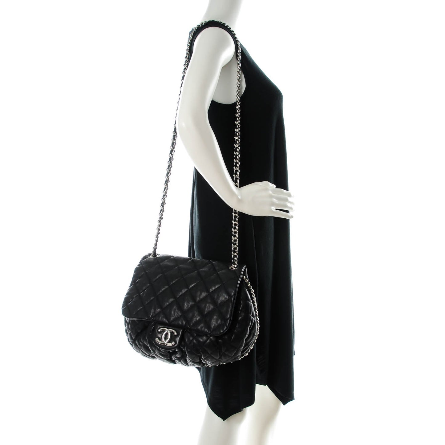 Washed Lambskin Quilted Large Chain Around Messenger Black