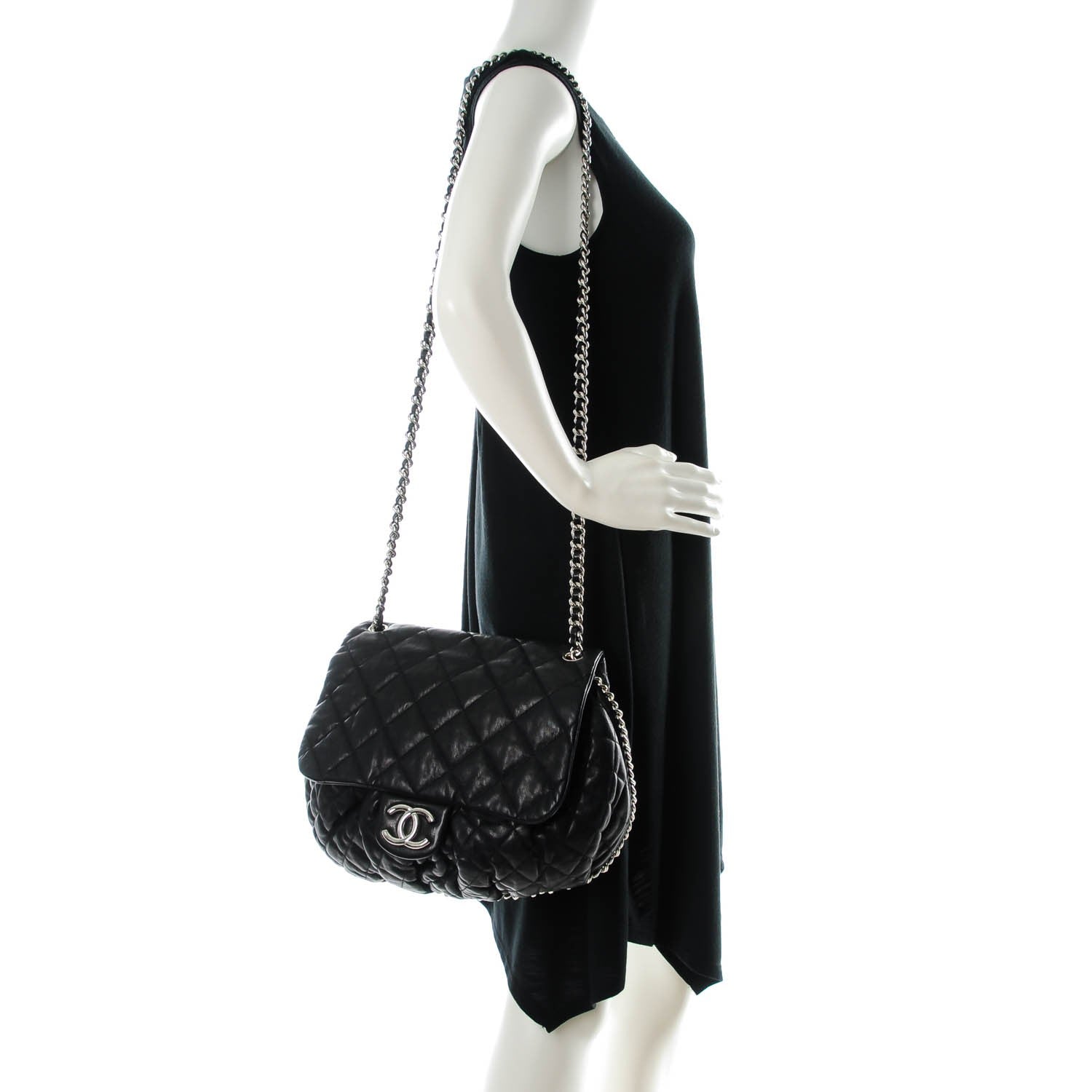 Chanel Washed Lambskin Quilted Large Chain Around Messenger Black 2 of 7