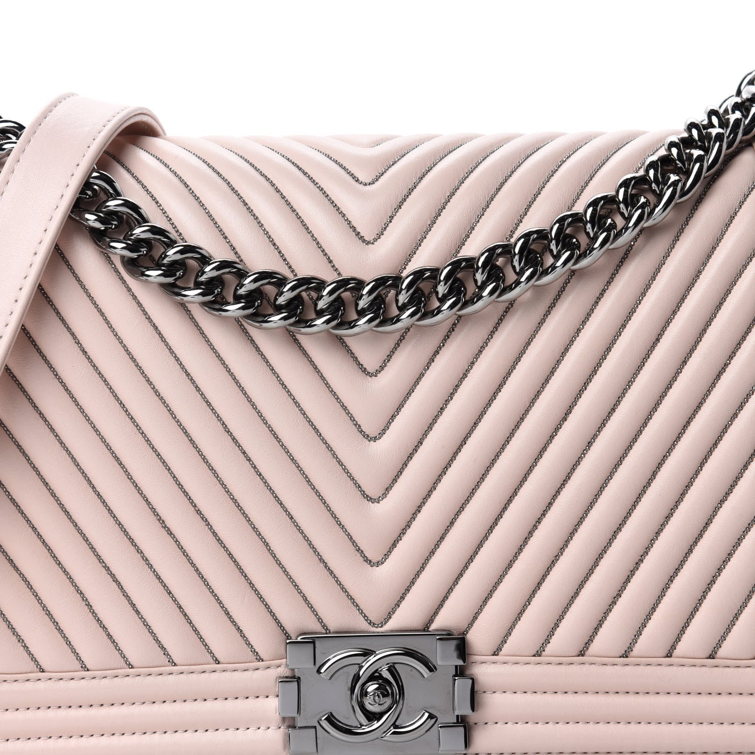 Chanel Calfskin Chevron Micro Chains Boy Flap Light Pink 10 of 10