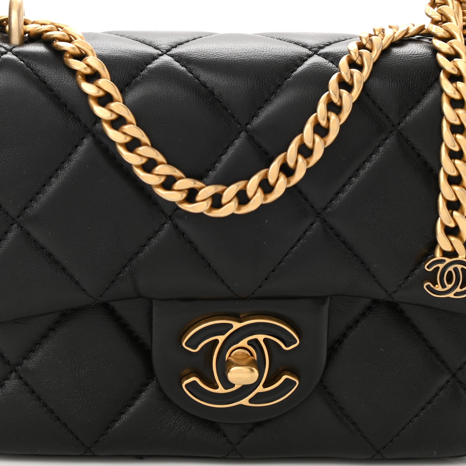 Chanel Lambskin Enamel Quilted Mini Pending CC Square Flap Black 8 of 11