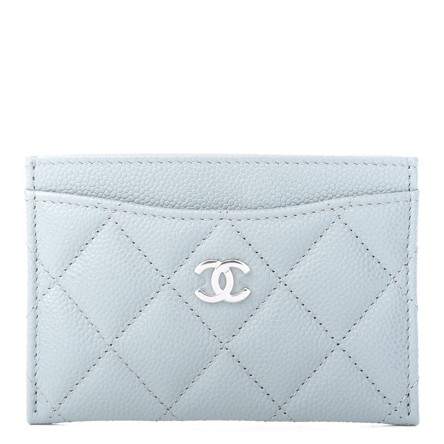Caviar Quilted Card Holder Light Blue