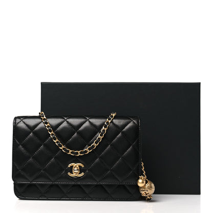 Chanel Lambskin Quilted CC Pearl Crush Wallet on Chain WOC Black 12 of 12