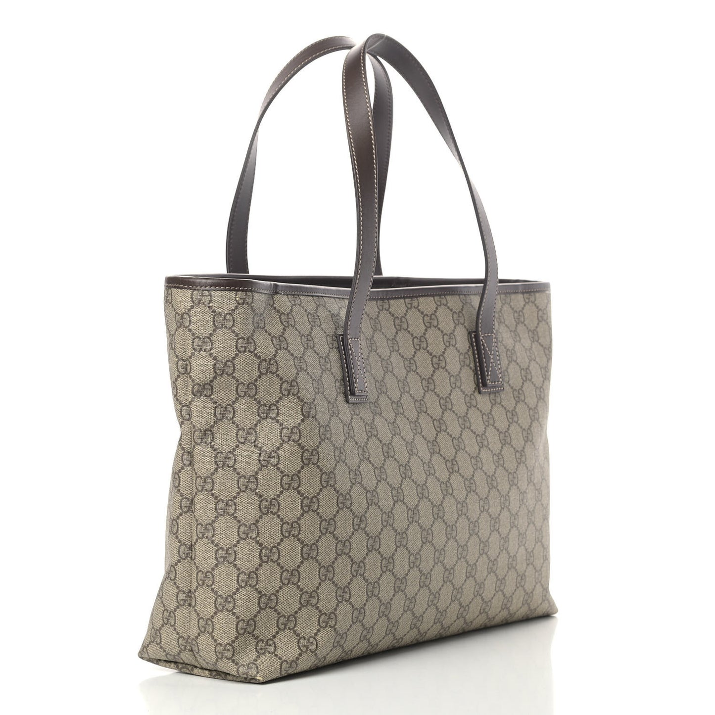 GG Supreme Monogram Medium Zippered Shopping Tote Dark Brown