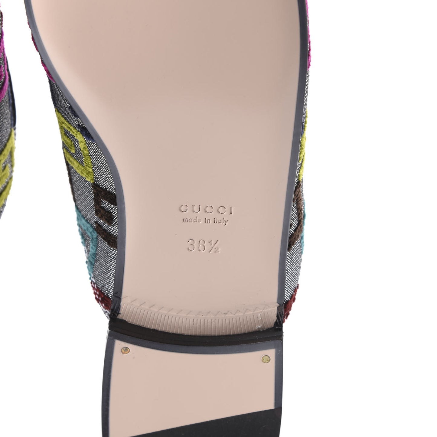 Velvet Lurex Square G Womens Princetown Slippers 38.5 Silver Multicolor