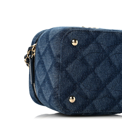 Chanel Printed Denim Quilted Mini Top Handle Vanity Case With Chain Dark Blue 9 of 10