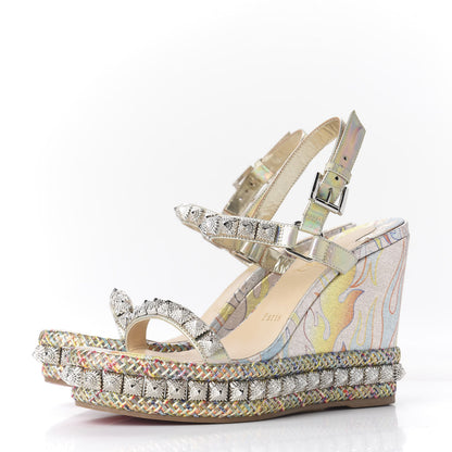 Christian Louboutin Lurex Flame Pira Ryad 110 Wedge Sandals 38 Platine Multicolor 2 of 9