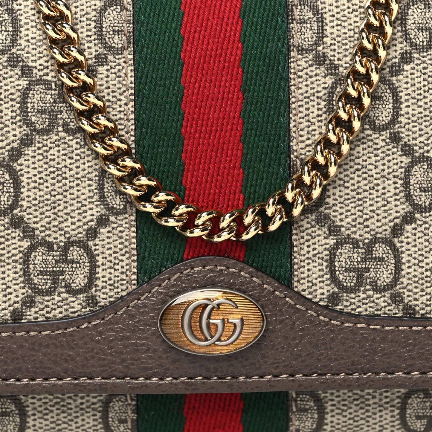 GG Supreme Monogram Web Ophidia Wallet On Chain Brown