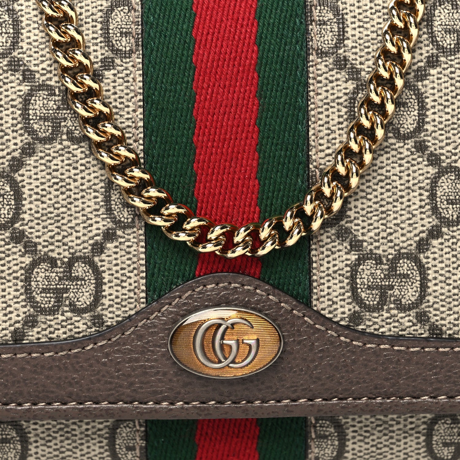 Gucci GG Supreme Monogram Web Ophidia Wallet On Chain Brown 9 of 11