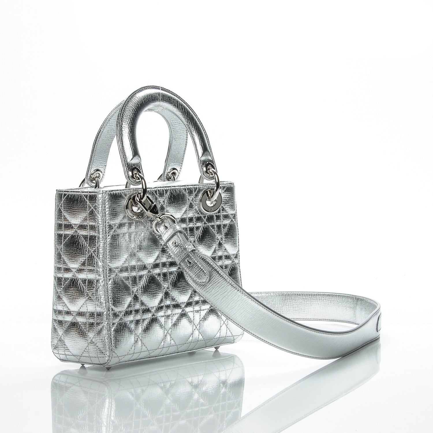 Christian Dior Metallic Grained Calfskin Cannage Small Lucky Badges My Lady Dior Silver 3 of 8