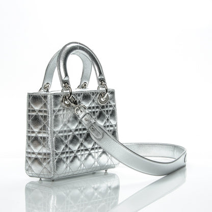 Christian Dior Metallic Grained Calfskin Cannage Small Lucky Badges My Lady Dior Silver 3 of 8