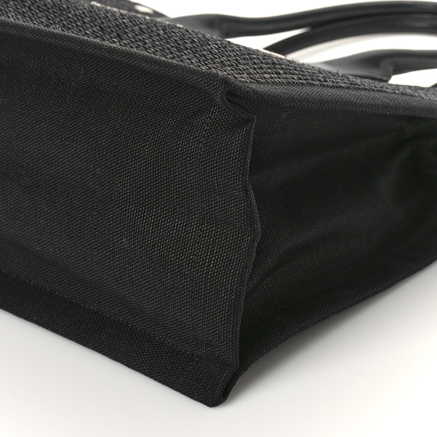 Raffia Linen Calfskin Small Rive Gauche Tote Black