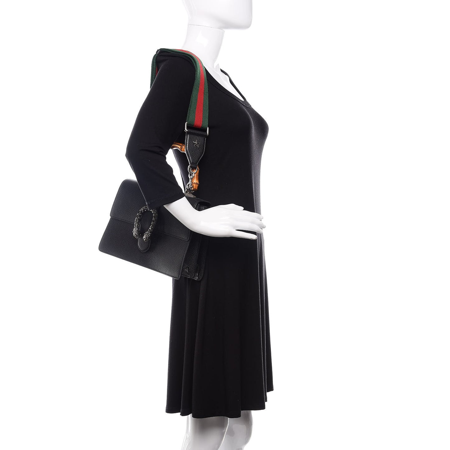 Dollar Calfskin Crystal Web Medium Dionysus Bamboo Top Handle Bag Black Black Diamond