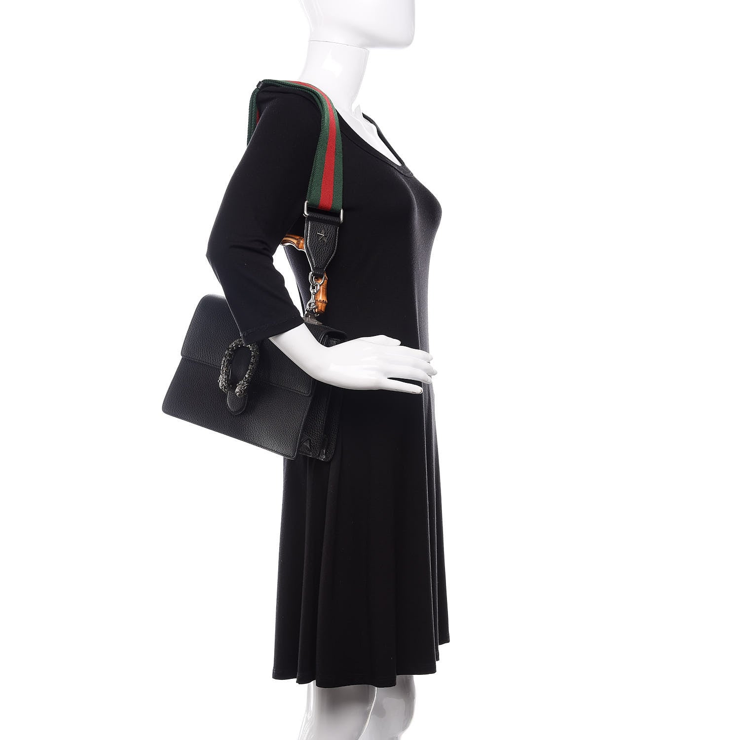 Gucci Dollar Calfskin Crystal Web Medium Dionysus Bamboo Top Handle Bag Black Black Diamond 2 of 10