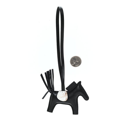 Hermes Milo Lambskin Matte Niloticus Crocodile Himalaya Touch Grigri Rodeo Horse Bag Charm PM Black White 2 of 4