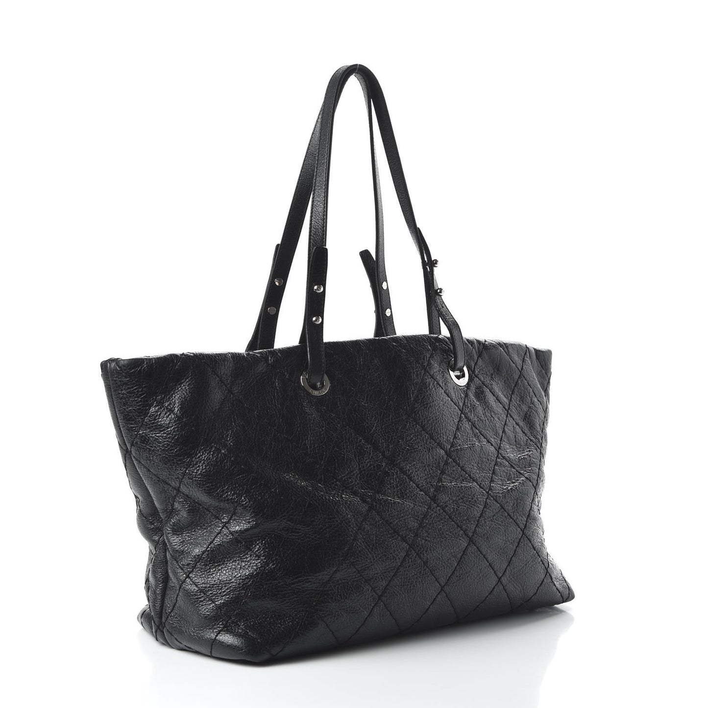 Glazed Calfskin Large On The Road Tote Black