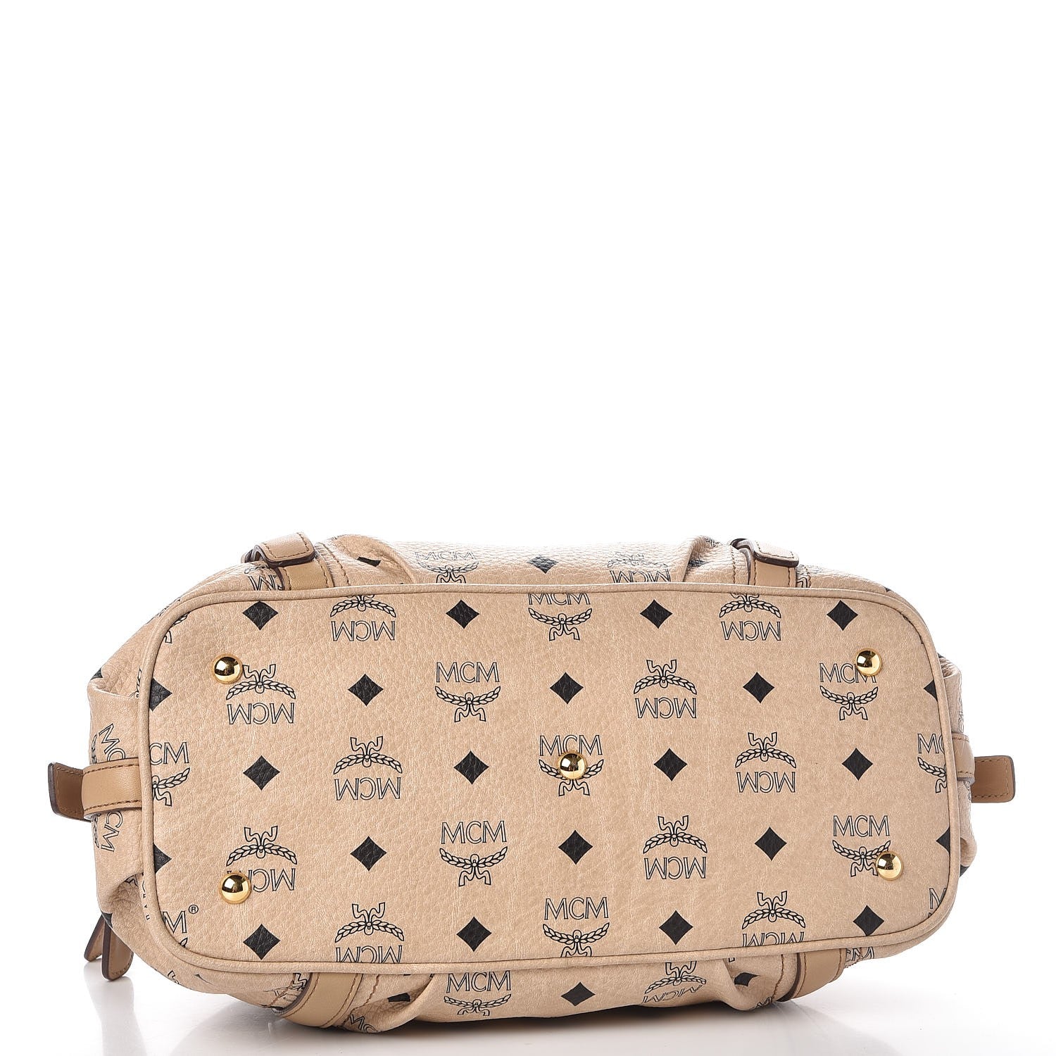 MCM Visetos Vintage Boston Satchel Beige 4 of 9